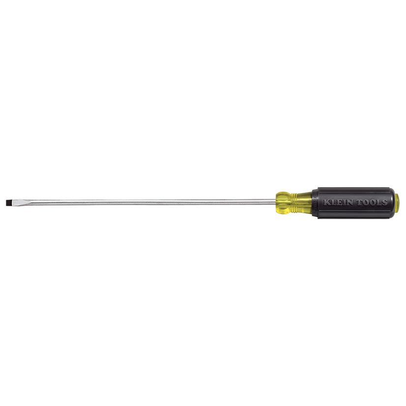 Klein Cushion-Grip 608-6 Miniature Screwdriver, 1/8 in Cabinet Point, Steel Shank, 8-3/4 in OAL, Rubber Handle, Polished Chrome, ANSI/ASME Specified